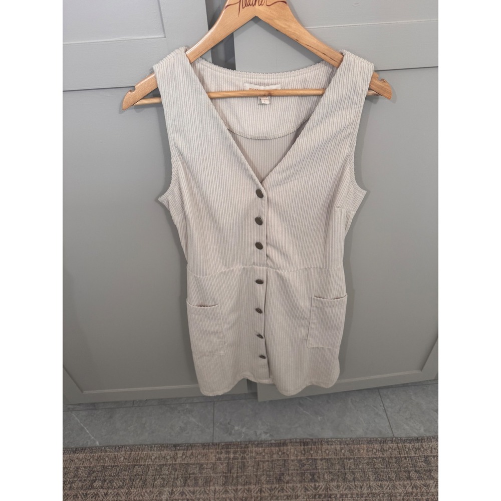 Monteau Los Angeles Womens Corduroy Button‎ Front Pinafore Dress Cream Large